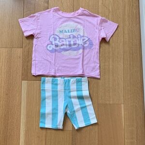 Barbie Pink Tee and Aqua Striped Shorts Set